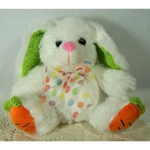 Easter Bunny Rabbit Plush White Carrot Paws Snow White and Soft Polka Dot Ribbon